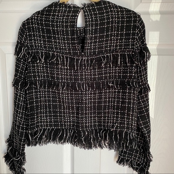 ZARA FRAYED TWEED BLOUSE - Picture 6 of 7